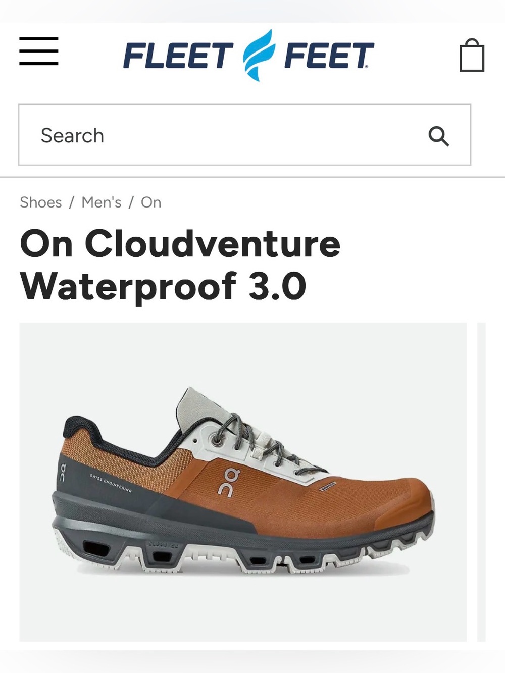 On Cloudventure Men’s Waterproof 3.0 Athletic Sneaker Pecan/Lead Size 11